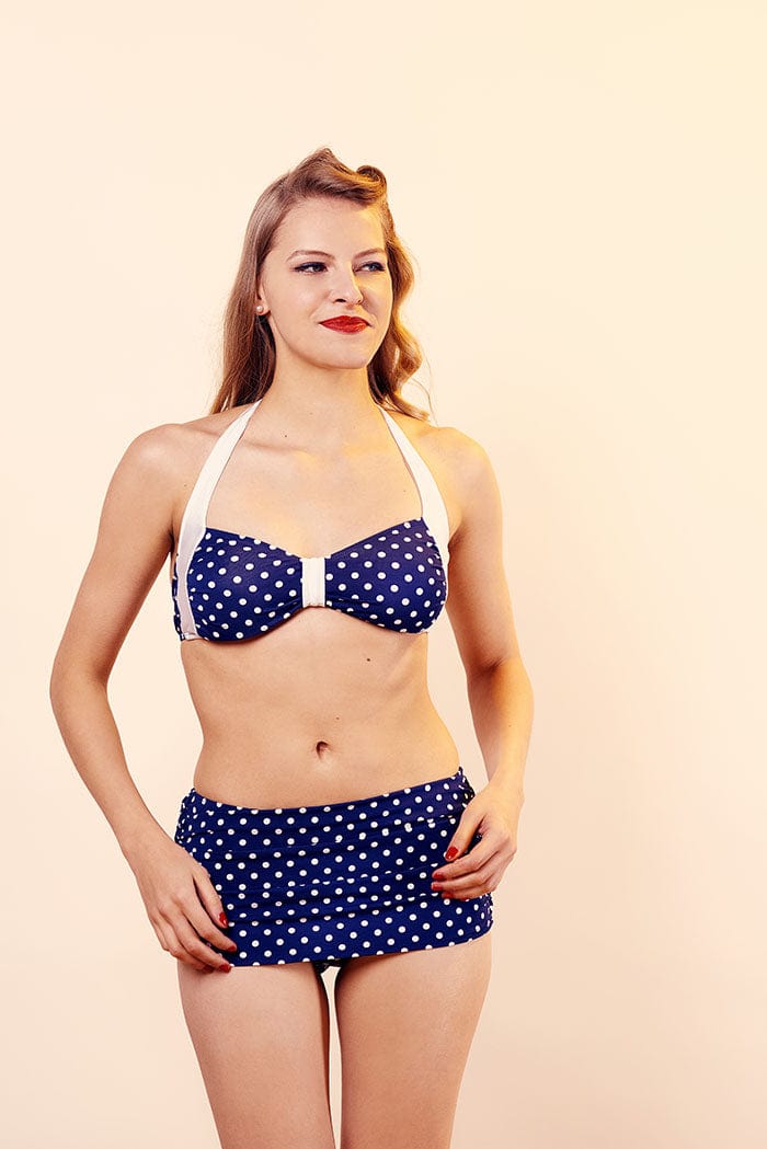 BettyliciousUK Bikini Top Girlhowdy Sandy Blue/White Polka Dot Retro Vintage Bikini Top