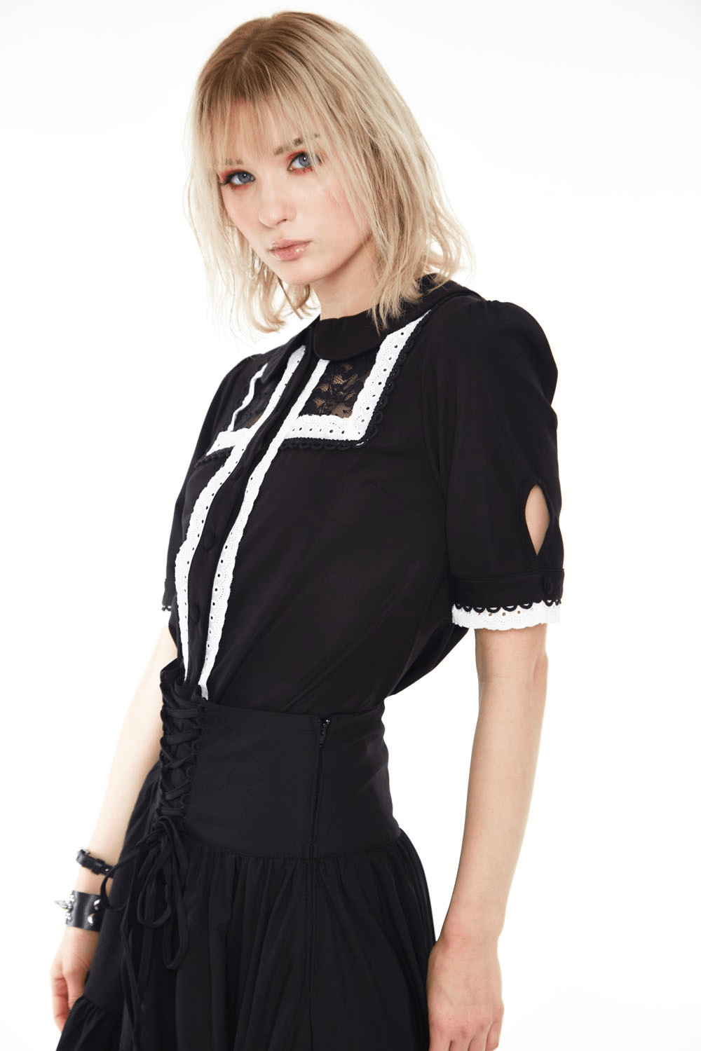 BettyliciousUK Blouses Lace and trim collared vintage style button up blouse by Voodoo Vixen
