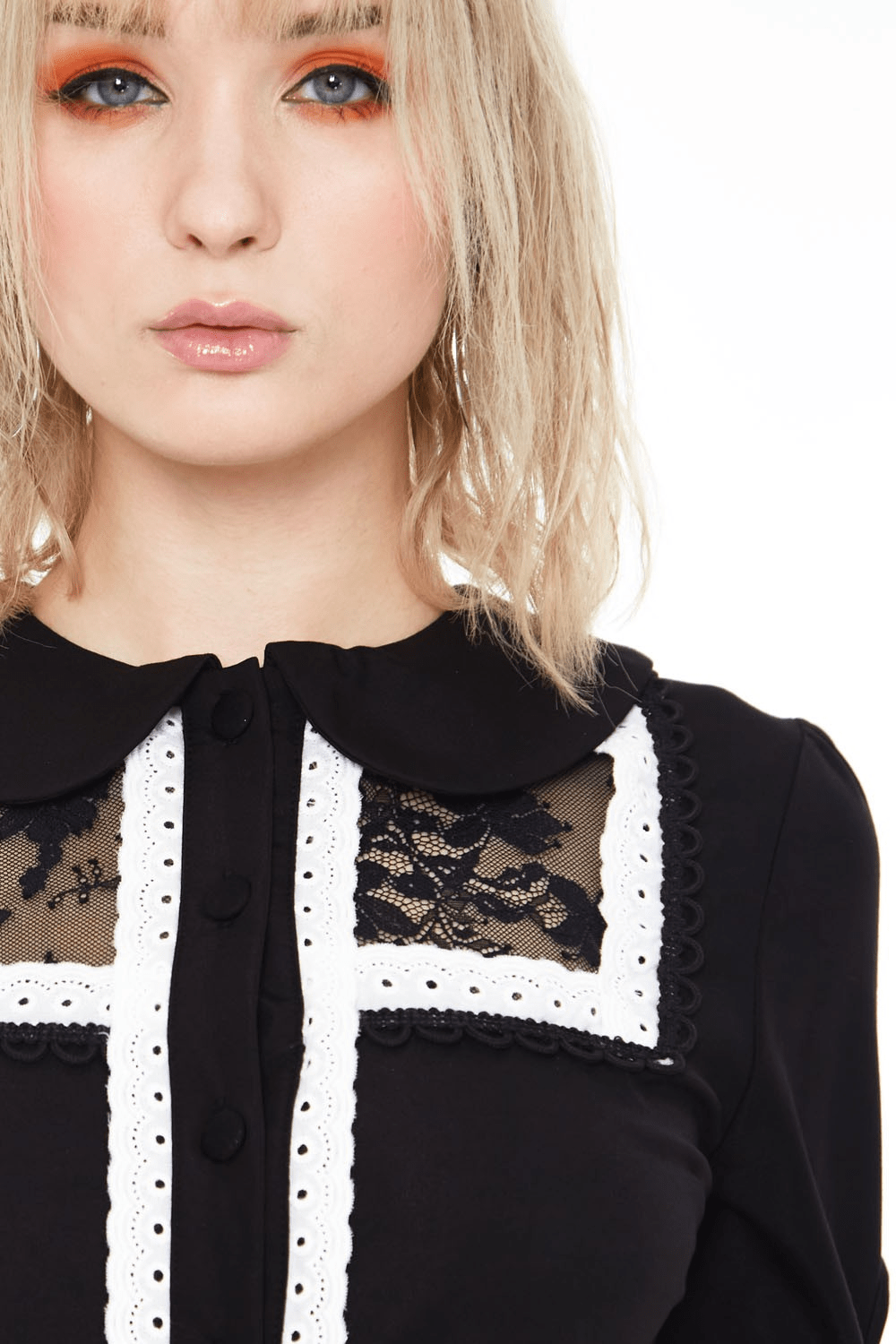 BettyliciousUK Blouses Lace and trim collared vintage style button up blouse by Voodoo Vixen