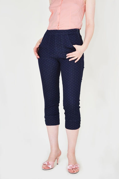 BettyliciousUK Capri Pants X Small Polka Dot Denim Capri Pants by Voodoo Vixen