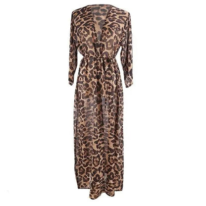 BettyliciousUK Clothing Leopard Print Sheer Long Cover Up with Belt.