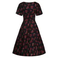 BettyliciousUK Dress Dolly and Dotty Brenda Black in Rose & Bird Print Short-Sleeved Dress