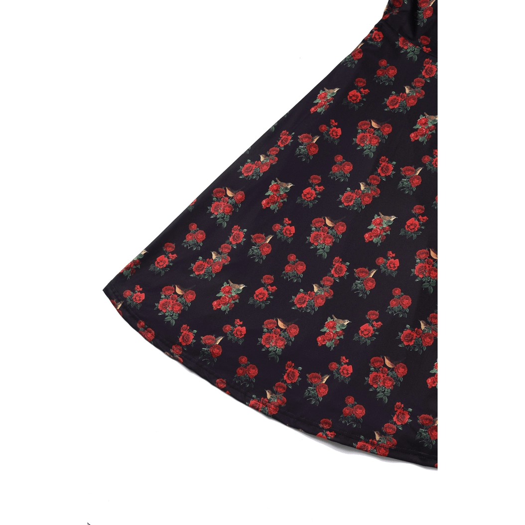 BettyliciousUK Dress Dolly and Dotty Brenda Black in Rose & Bird Print Short-Sleeved Dress