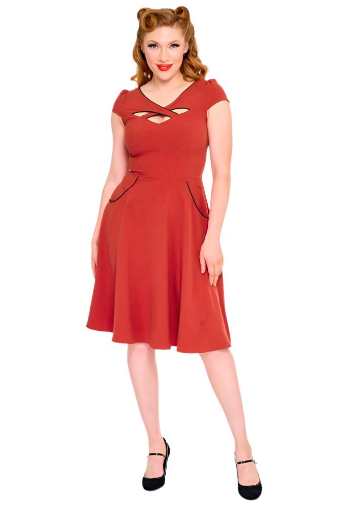 Red Cross Detail Vintage Style Flare Dress by Voodoo Vixen BettyliciousUK