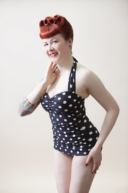BettyliciousUK Esther Williams 1950's Retro Vintage Swimsuit with Black and White Polka Dots