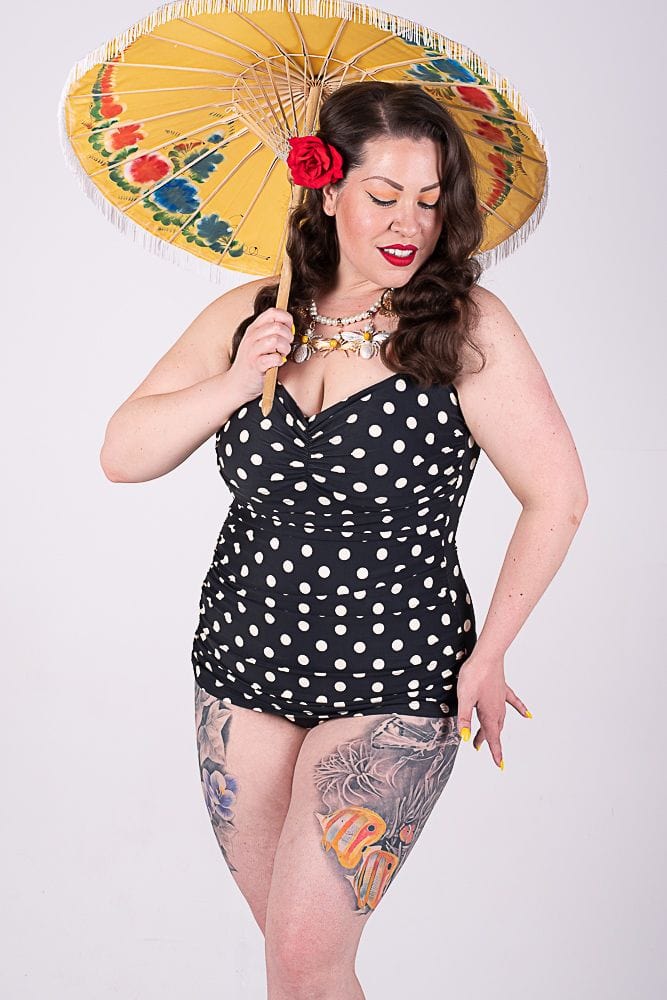 BettyliciousUK Esther Williams 1950's Retro Vintage Swimsuit with Black and White Polka Dots