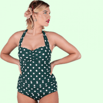 BettyliciousUK Esther Williams Green and White Polka Dot Vintage Style Swimsuit with Tummy Control
