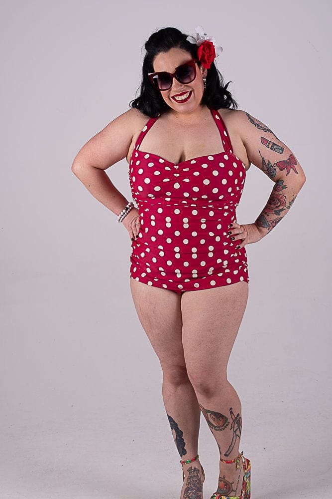 BettyliciousUK Esther Williams Red/White Polka Dot 1950's Style Swimsuit