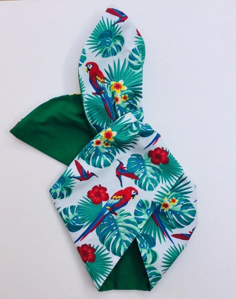 BettyliciousUK Hairband BeBopa Tropical print on White with Plain Green Headband