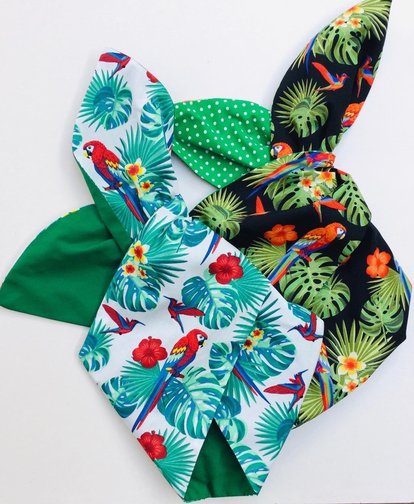 BettyliciousUK Hairband BeBopa Tropical print on White with Plain Green Headband