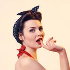 BettyliciousUK Head Scarf, Black/White Polka Dots with Plain Black Reverse