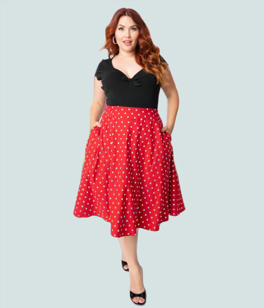 BettyliciousUK Small Unique Vintage High Waisted Red Polka Dot Skirt