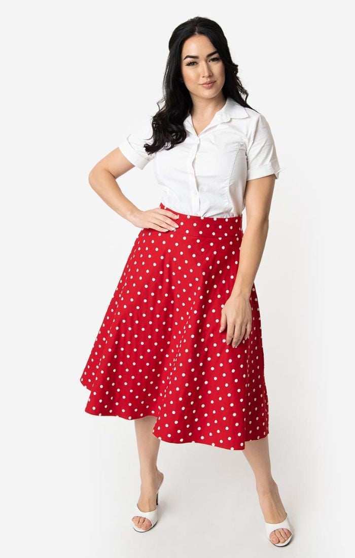 BettyliciousUK Small Unique Vintage High Waisted Red Polka Dot Skirt