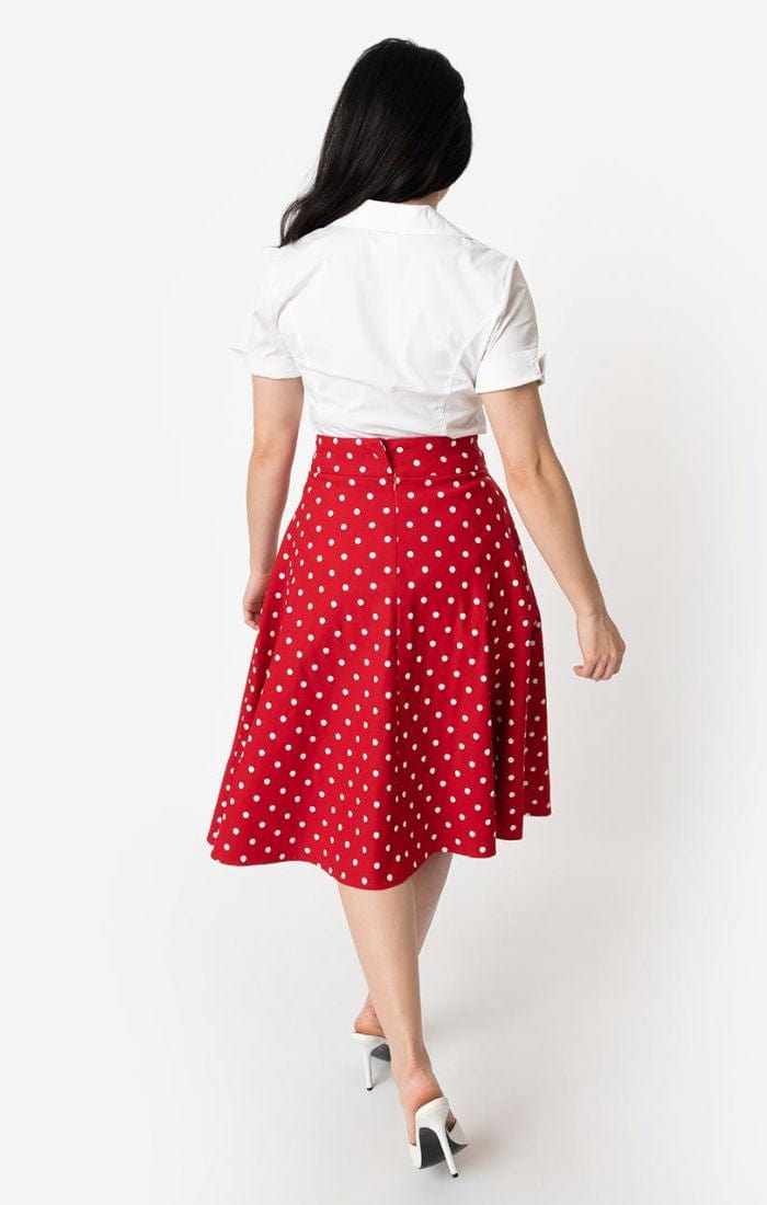 BettyliciousUK Skirt Small Unique Vintage High Waisted Red Polka Dot Skirt