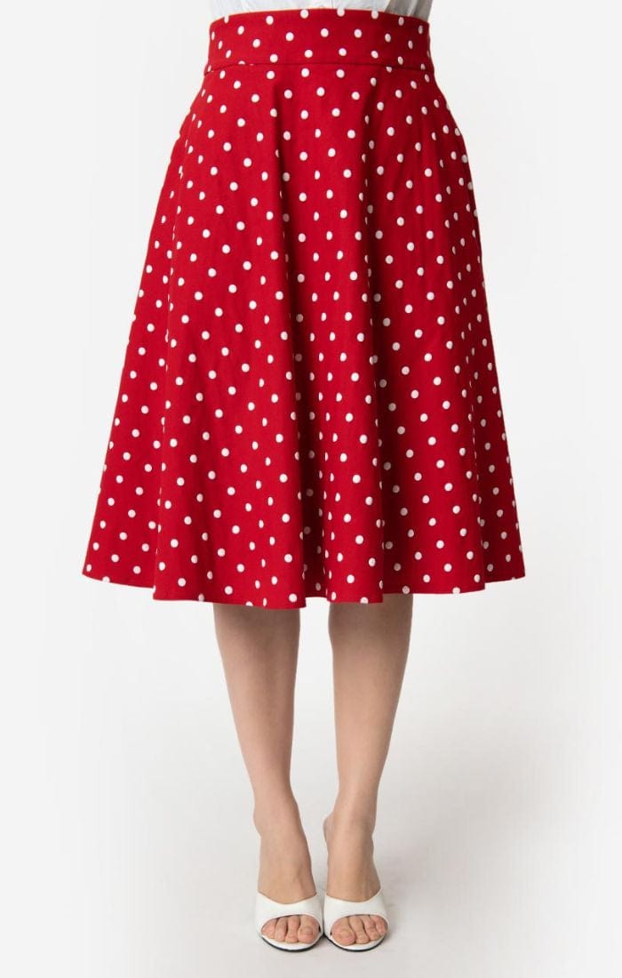 BettyliciousUK Skirt Small Unique Vintage High Waisted Red Polka Dot Skirt