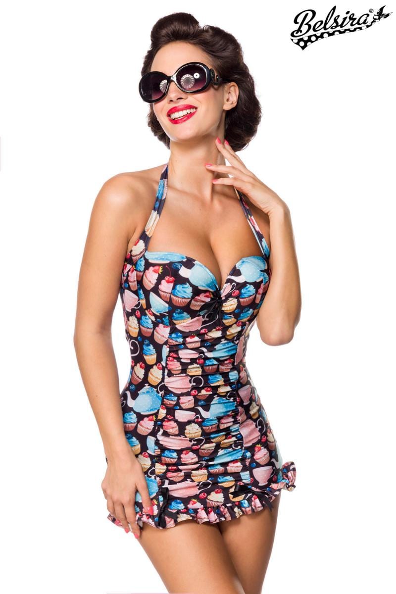 BettyliciousUK Swimdress Belsira Vintage Style Cupcake Print Swimdress