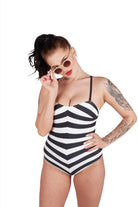 BettyliciousUK Swimsuit Barbie™ X Unique Vintage Black & White Chevron Stripe One Piece Bathing Suit