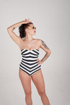 BettyliciousUK Swimsuit Barbie™ X Unique Vintage Black & White Chevron Stripe Vintage Style Swimsuit