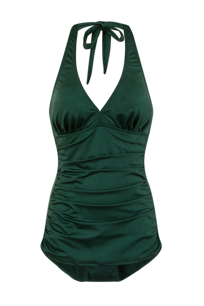 BettyliciousUK Swimsuit Bettie Page Emerald Green Halter Ruched Swimsuit