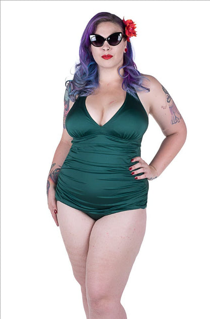 BettyliciousUK Swimsuit Bettie Page Emerald Green Halter Ruched Swimsuit