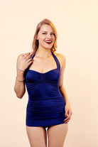 BettyliciousUK Swimsuit Esther Williams Navy Blue Vintage Style Swimsuit with Tummy Control