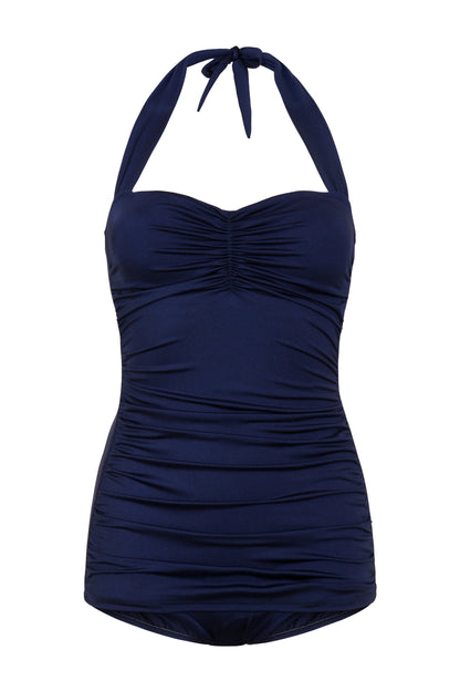 BettyliciousUK Swimsuit Esther Williams Navy Blue Vintage Style Swimsuit with Tummy Control