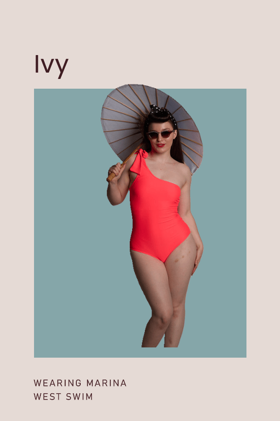 BettyliciousUK Swimsuit One-Off Shoulder Vintage Style Swimsuit with Tie Ribbon Pink/Coral by Marina West Swim
