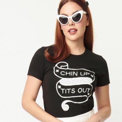 BettyliciousUK T shirt Unique Vintage Dark Chin Up Tits Out T Shirt.