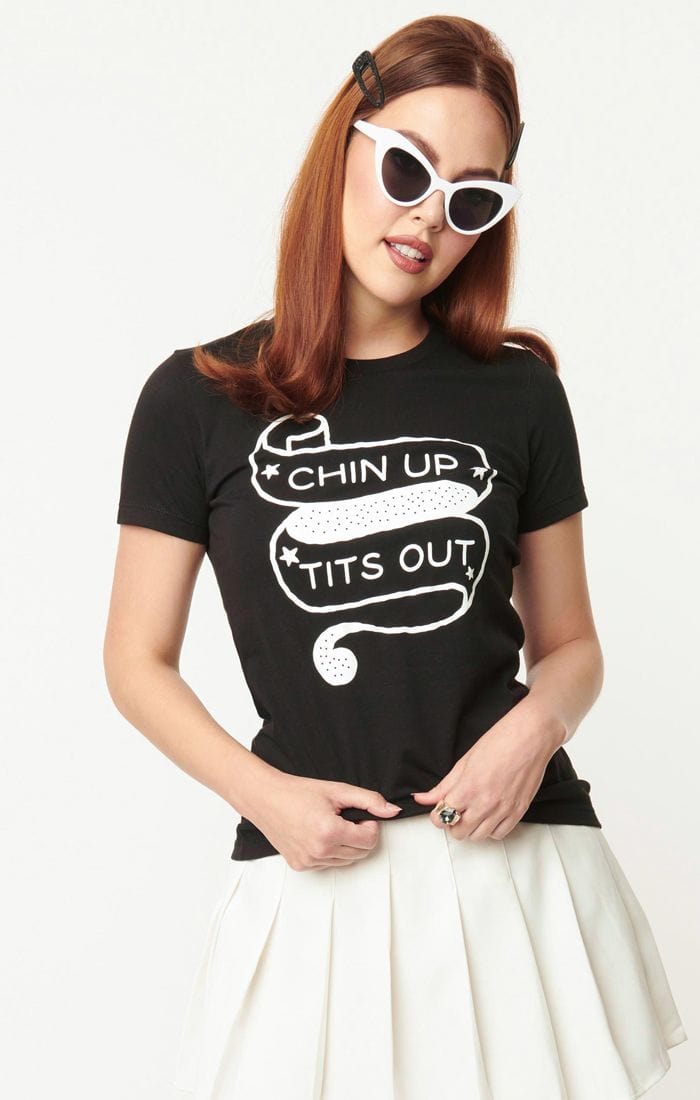 BettyliciousUK T shirt Unique Vintage Dark Chin Up Tits Out T Shirt.