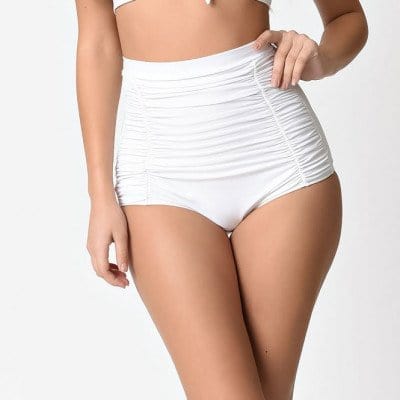 BettyliciousUK Unique Vintage High Waisted White Monroe Bikini PANTS