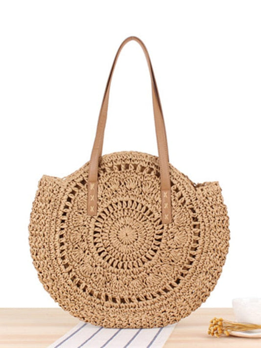 kakaclo bags Brown / M Round shoulder straw woven bag woven bag beach bag fashion women's bag straw woven bag