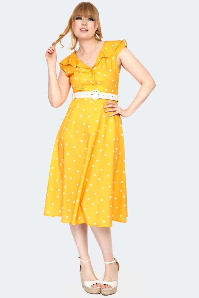 Polka Dot Mustard Print Flare Dress – Bettylicious Retro